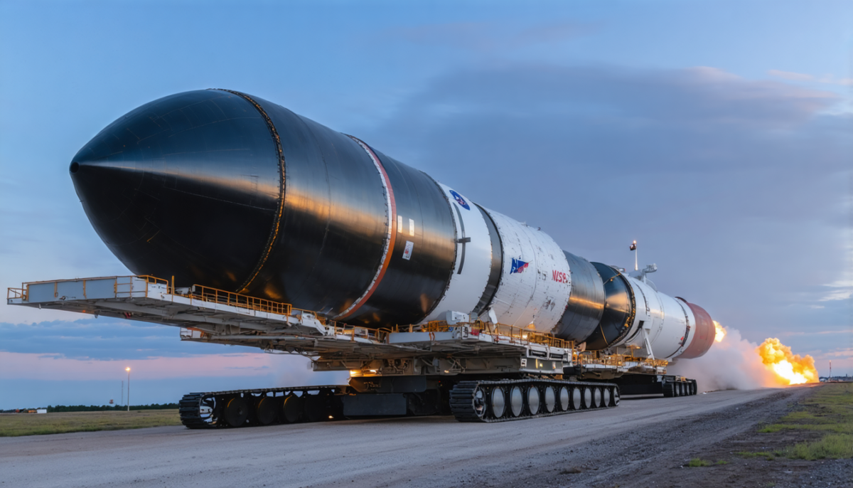 découvrez l'incroyable opération de la nasa transportant une charge gigantesque équivalente à 80 baleines bleues sur 7 kilomètres, un chantier monumental qui s'étendra sur toute une journée.