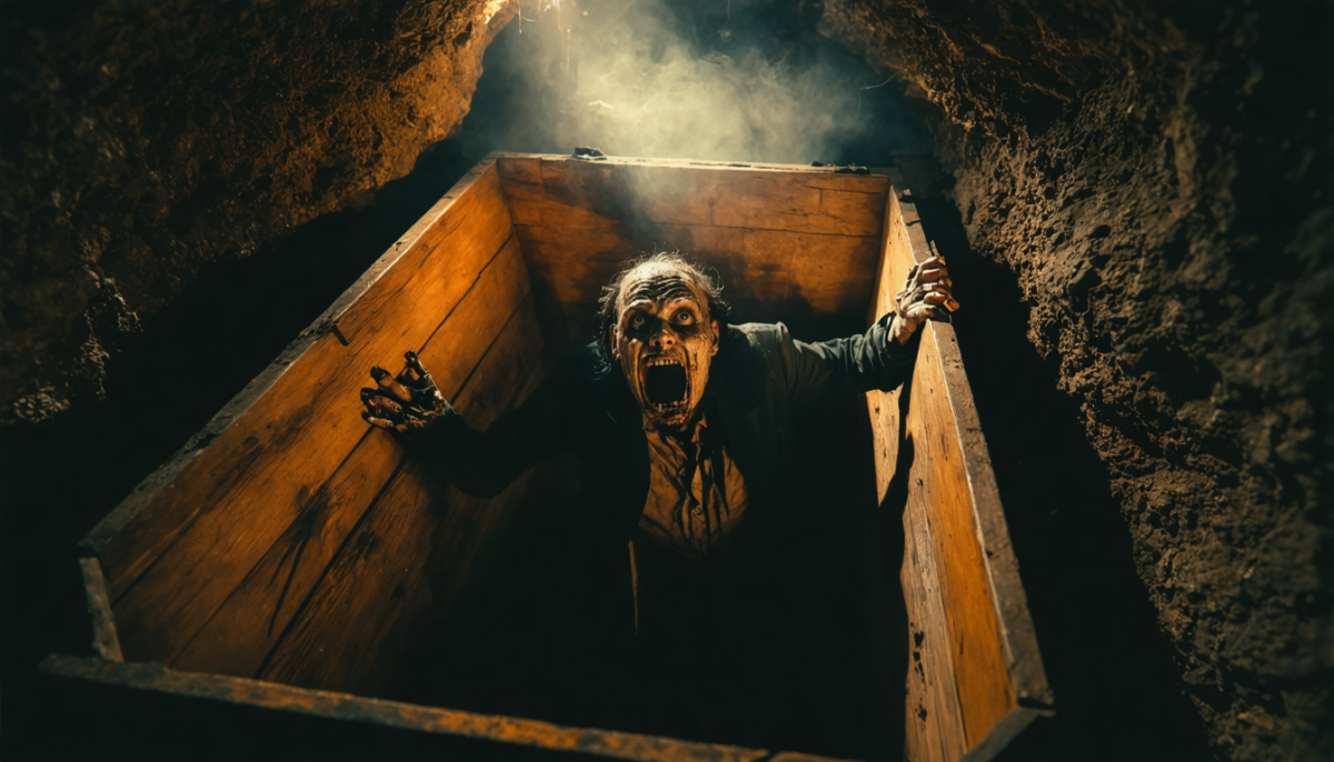 découvrez les horribles dangers et conséquences de tenter de s'échapper d'un cercueil lorsqu'on est enterré vivant, un cauchemar aux issues tragiques.