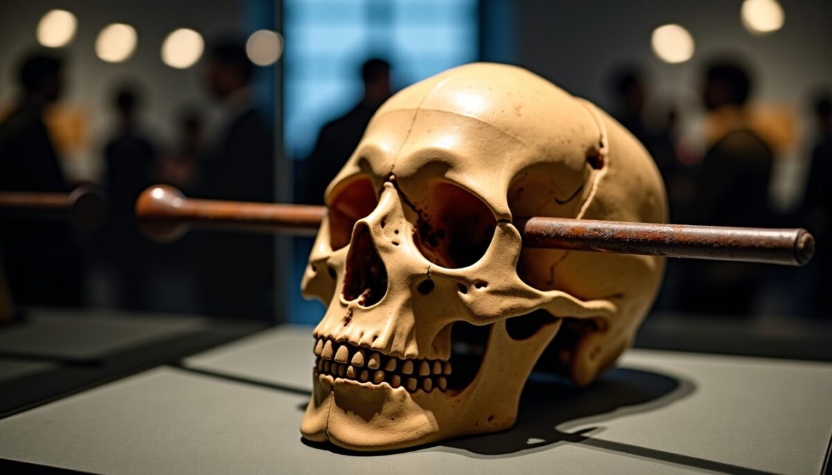 Une barre de fer de 109 cm traverse un crâne sans fatalité : le mystère fascinant conservé dans une vitrine de Harvard depuis plus d’un siècle